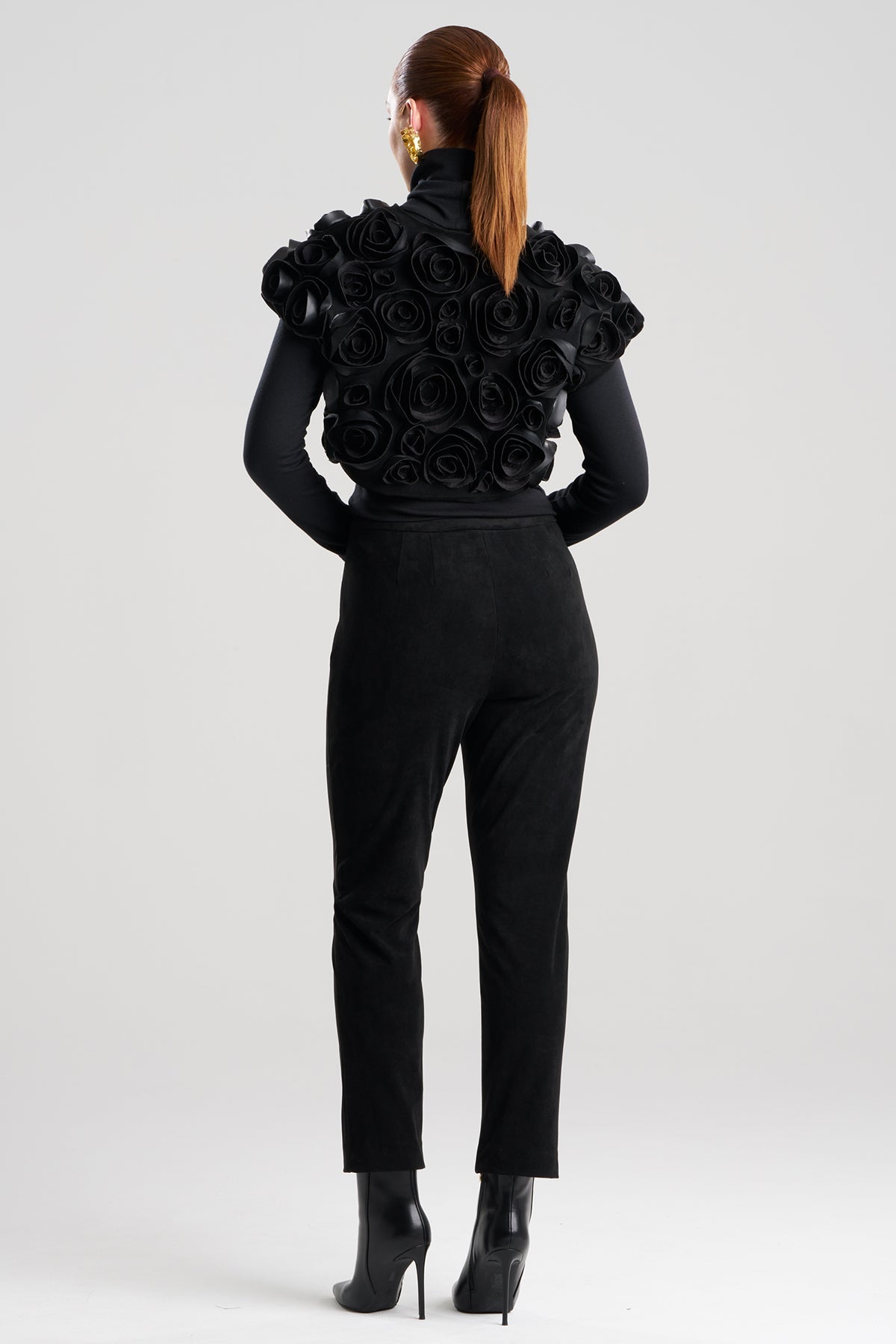 Vegan Luxe Suede 3D Floral Embroidered Vest Black