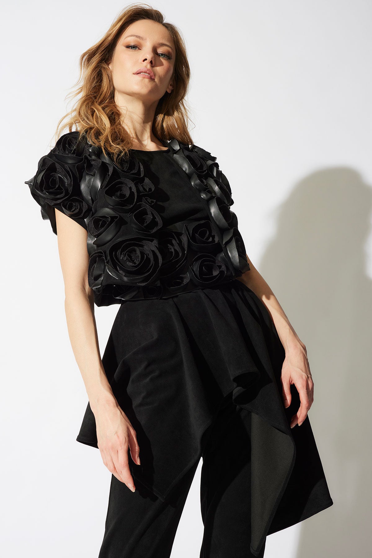 Vegan Luxe Suede 3D Floral Embroidered Vest Black