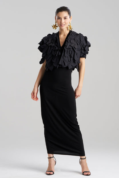 Tech Cotton Taffeta Embroidered Floral Bolero Black