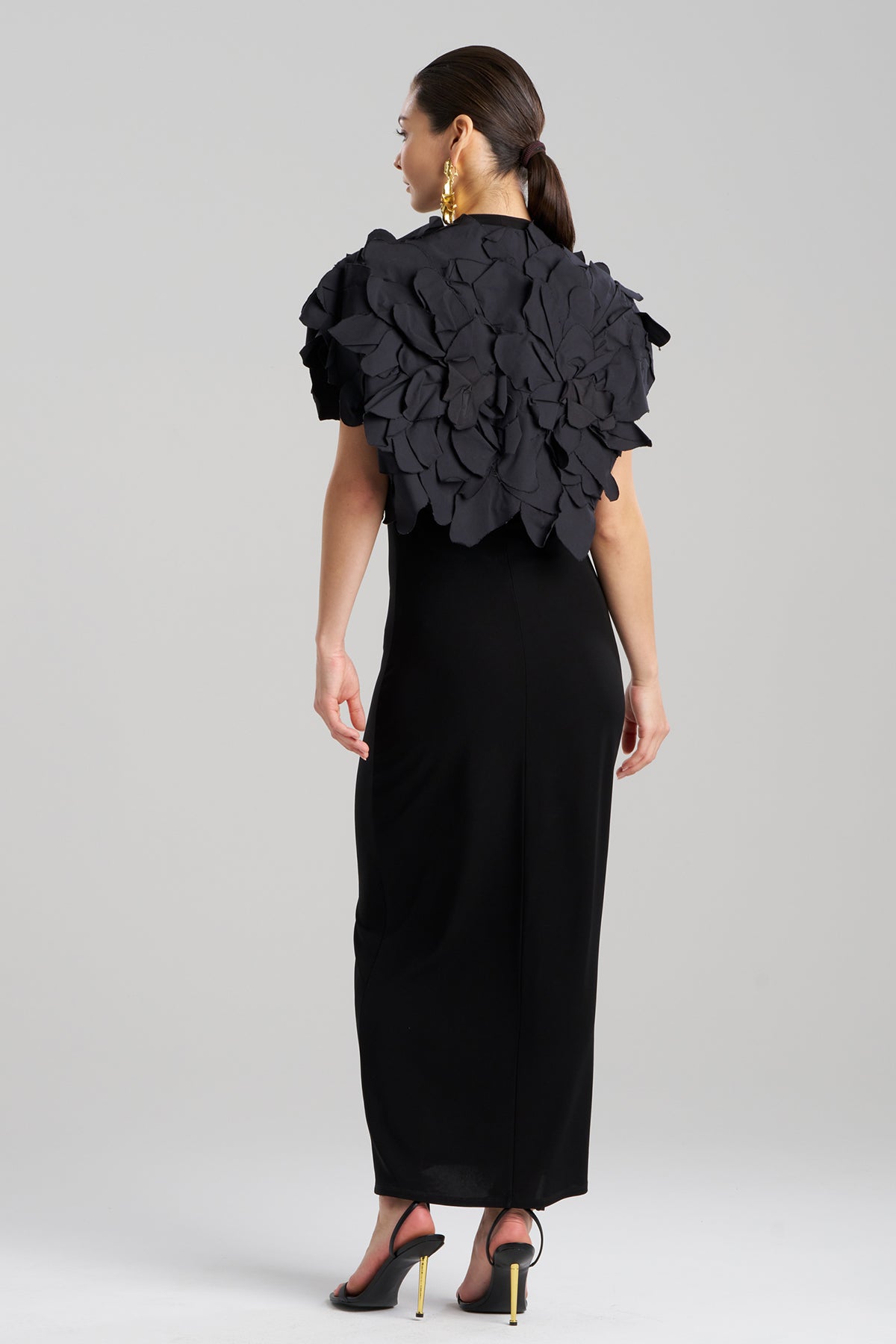 Tech Cotton Taffeta Embroidered Floral Bolero Black