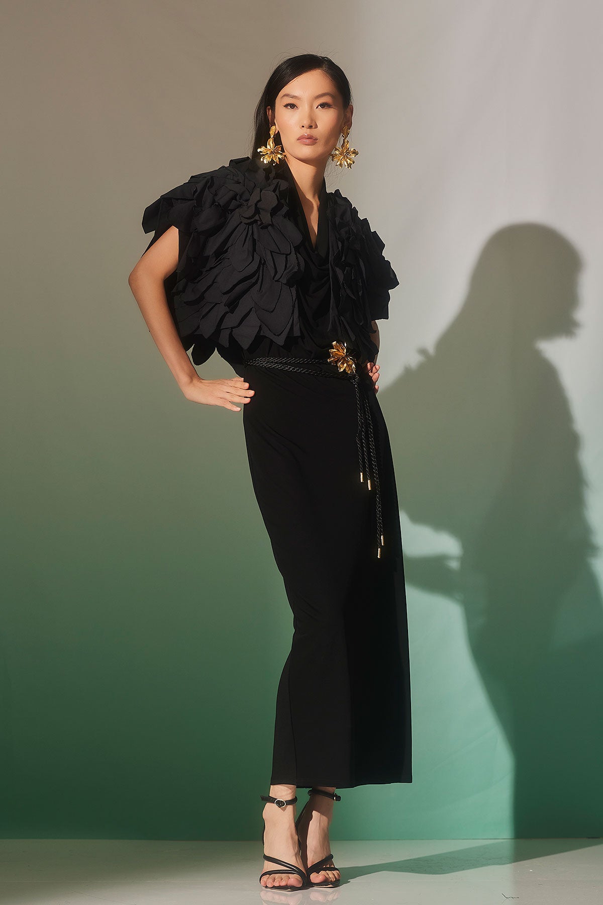 Tech Cotton Taffeta Embroidered Floral Bolero Black
