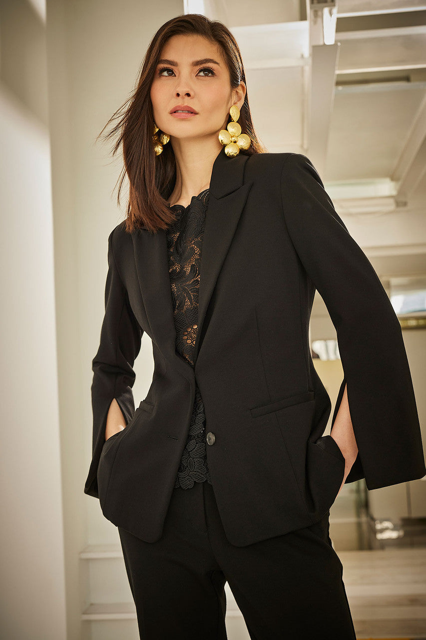 Buy Compact Knit Two Button Lapel Blazer in Black Online Black