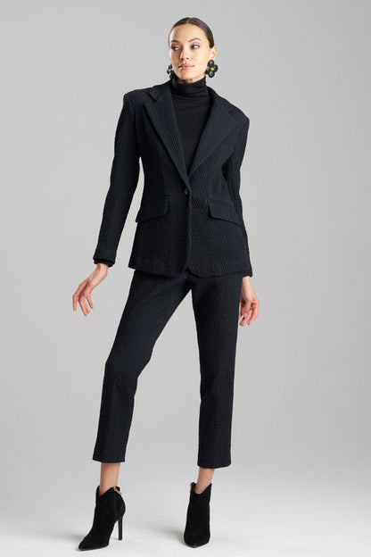 Buy Textured Cotton Jacquard Jacket in Black Online Black