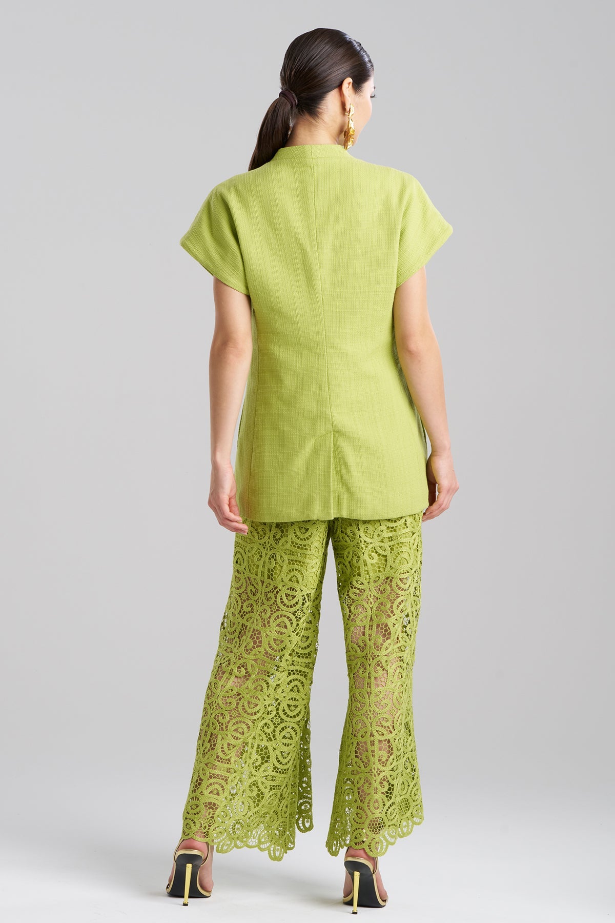 Basketweave Cotton Kimono Jacket Pear