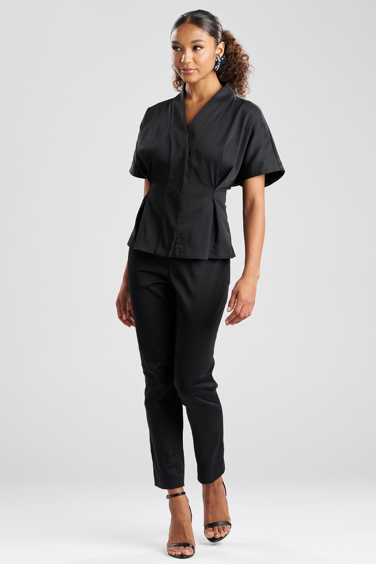 Cotton Chino Pleated Cap Sleeve Jacket Black