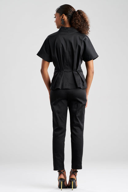 Cotton Chino Pleated Cap Sleeve Jacket Black