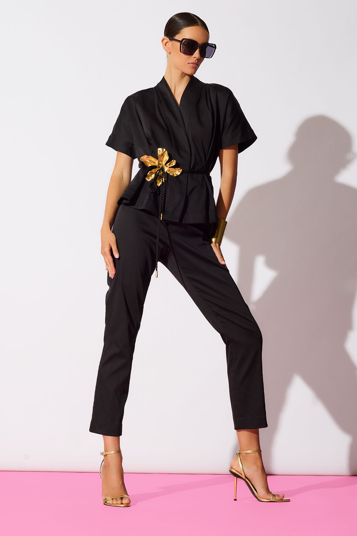 Cotton Chino Pleated Cap Sleeve Jacket Black