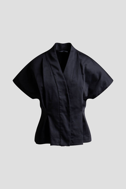 Cotton Chino Pleated Cap Sleeve Jacket Black