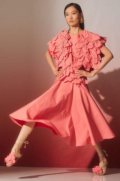 Tech Cotton Taffeta Embroidered Floral Bolero Flamingo Pink