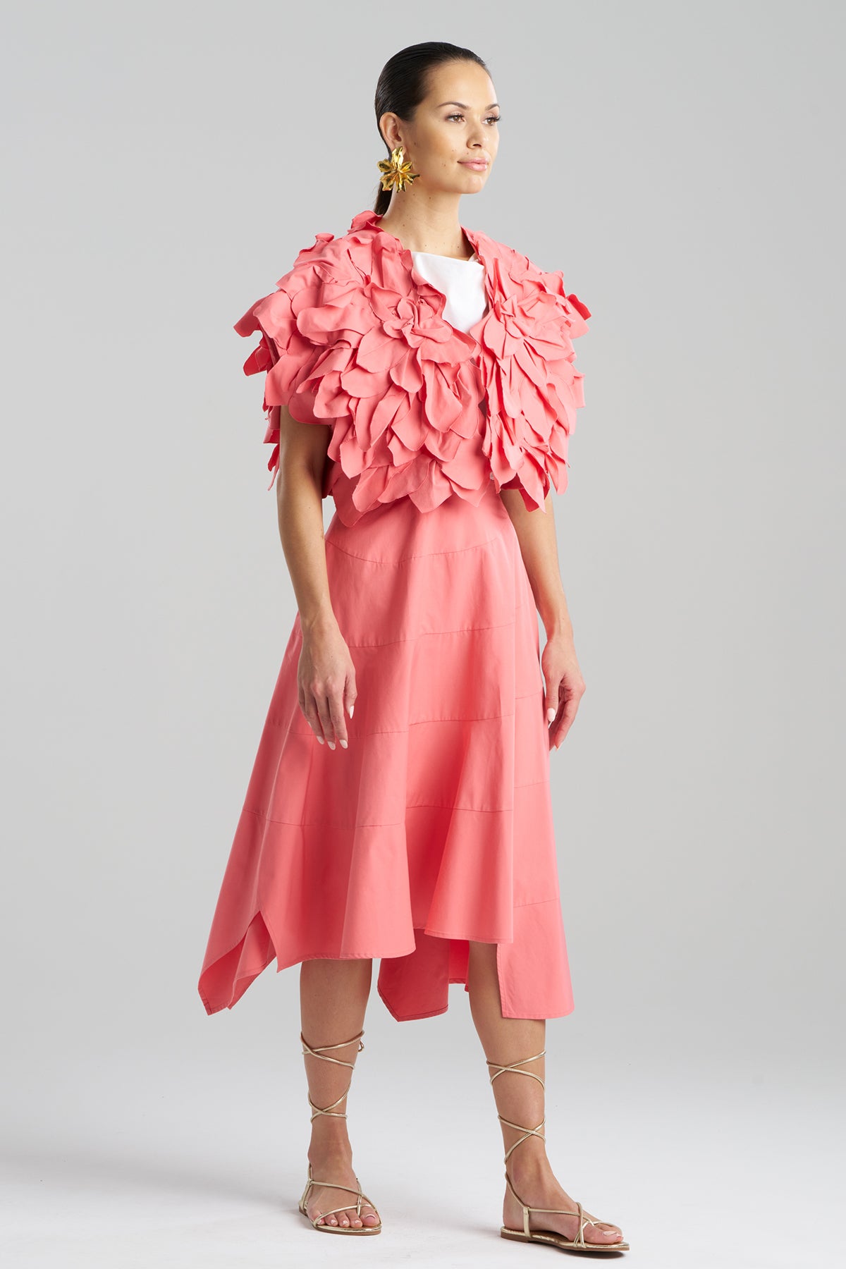 Tech Cotton Taffeta Embroidered Floral Bolero Flamingo Pink