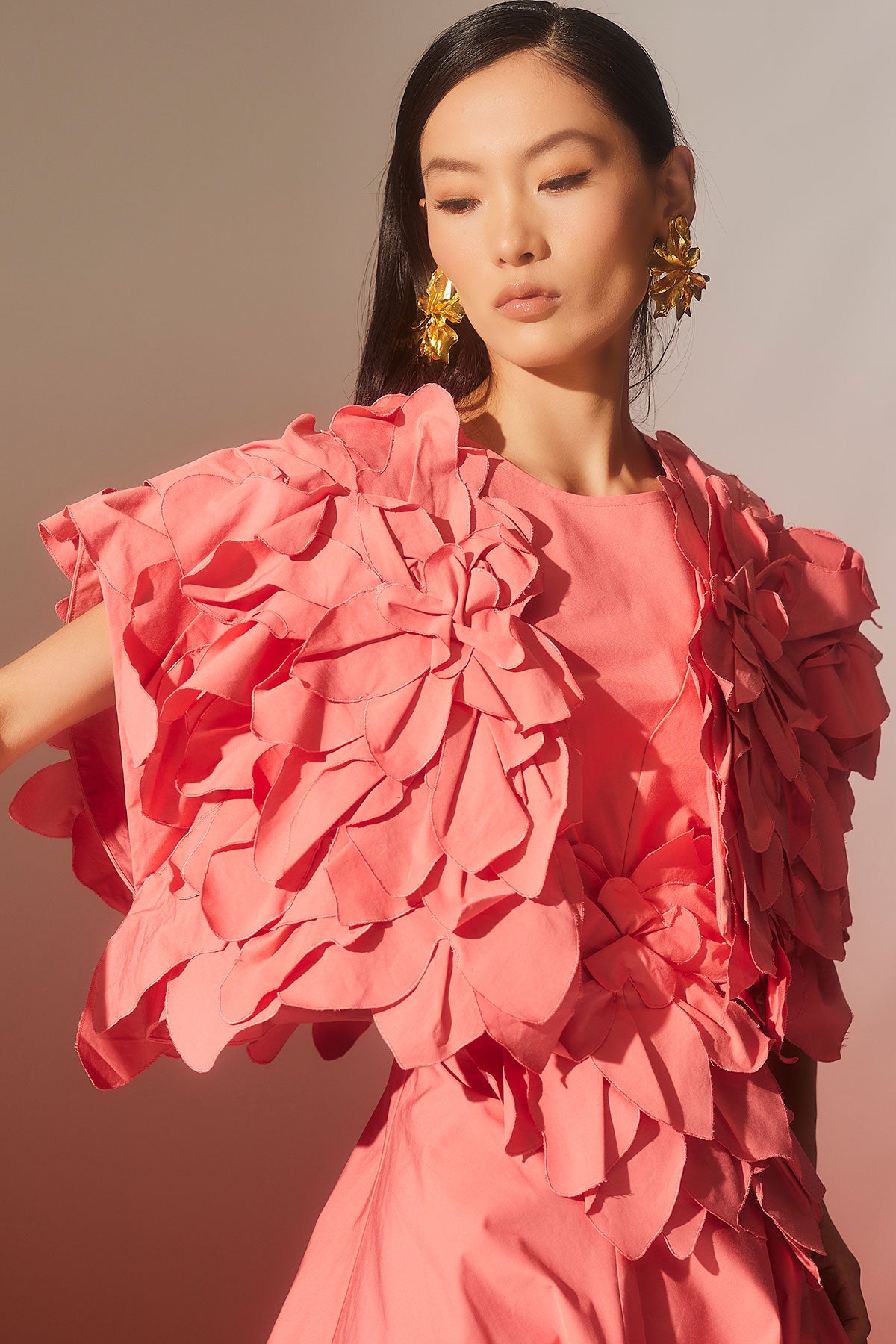 Tech Cotton Taffeta Embroidered Floral Bolero Flamingo Pink