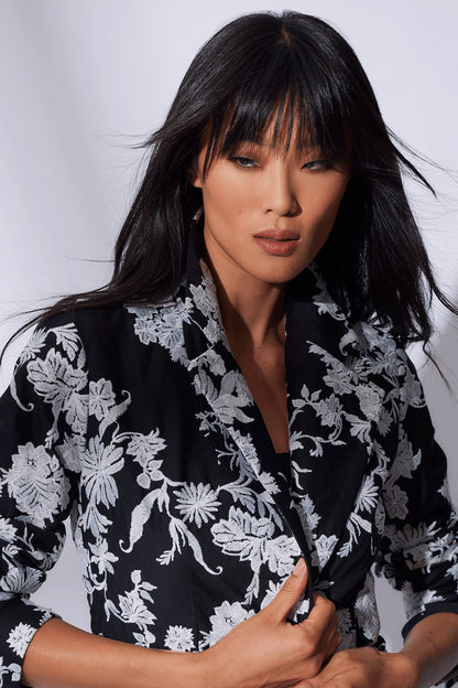 Buy Tangier Embroidered Cotton Tailored Blazer in Black/White Online Black/White