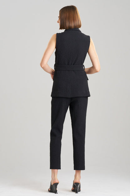 Buy Stretch Texture Jacquard Sleeveless Jacket in Black Online Black