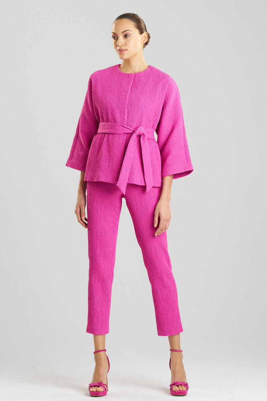 Buy Textured Cotton Jacquard Belted Jacket in Bright Berry Online Bright Berry