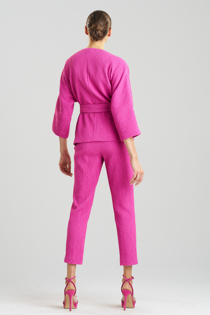 Buy Textured Cotton Jacquard Belted Jacket in Bright Berry Online Bright Berry