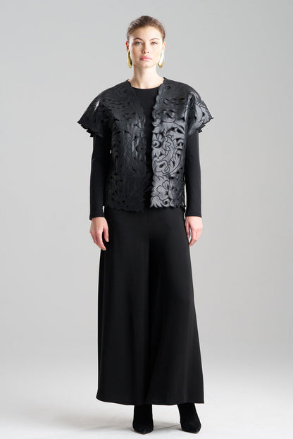 Buy Vegan Luxe Lambskin Embroidered Vest in Black Online Black