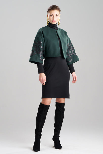 Buy Felt Embroidered Cropped Jacket in Bottle Green Online Bottle Green