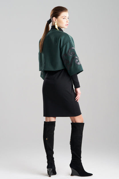 Buy Felt Embroidered Cropped Jacket in Bottle Green Online Bottle Green