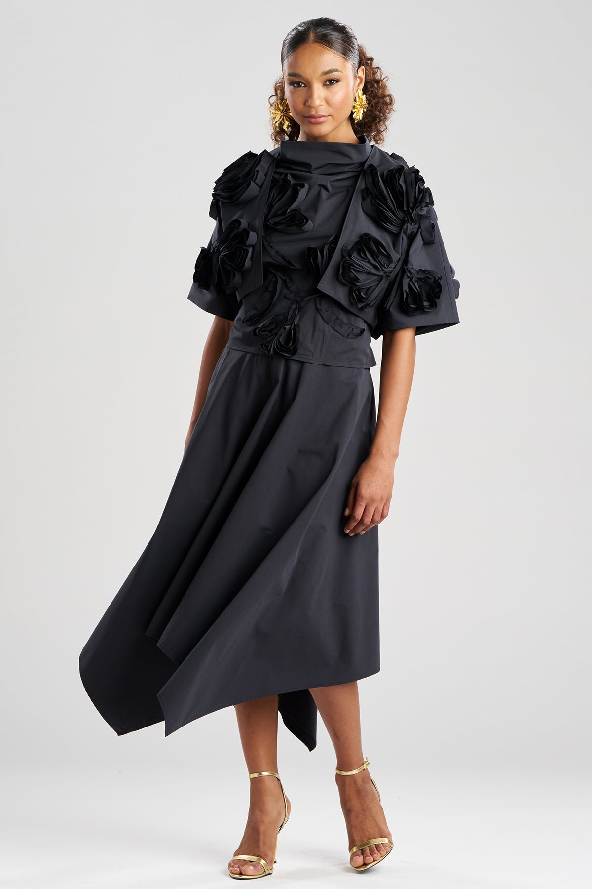 Tech Cotton Taffeta 3D Embroidered Bolero Black