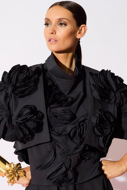 Tech Cotton Taffeta 3D Embroidered Bolero Black