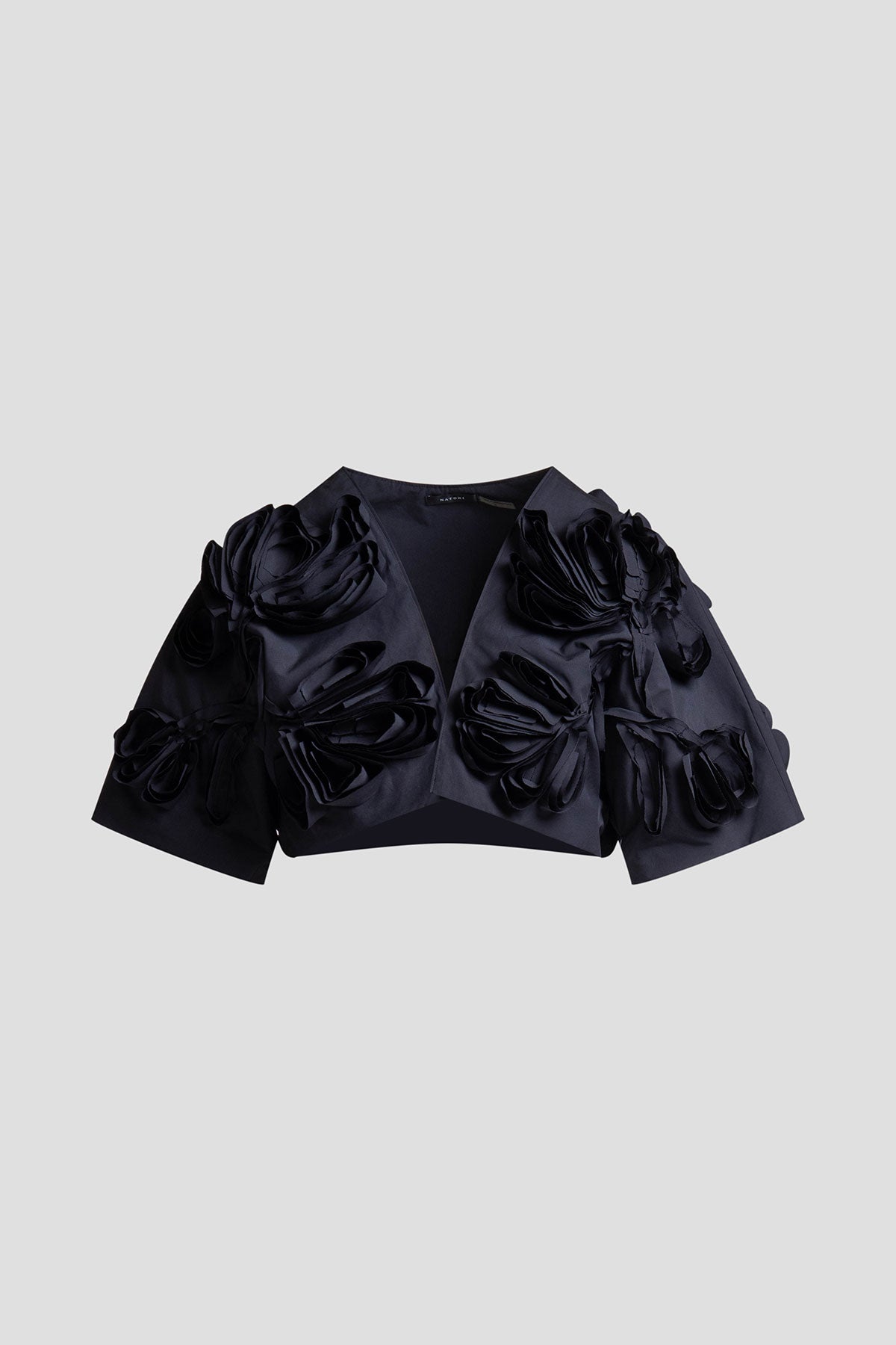 Tech Cotton Taffeta 3D Embroidered Bolero Black