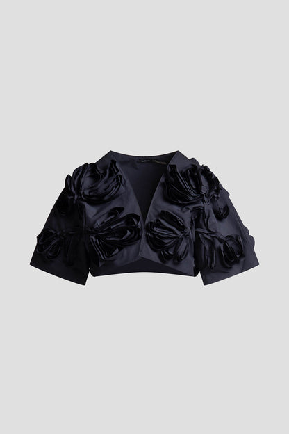 Tech Cotton Taffeta 3D Embroidered Bolero Black