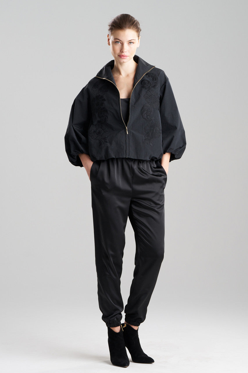 Buy Taffeta Embroidered Balloon Bomber Jacket in Black Online Black