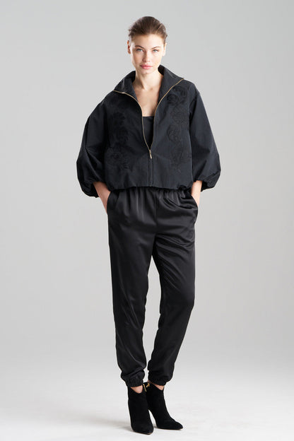 Buy Taffeta Embroidered Balloon Bomber Jacket in Black Online Black