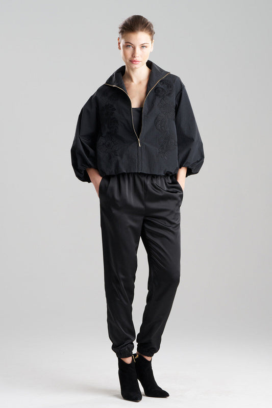 Buy Taffeta Embroidered Balloon Bomber Jacket in Black Online Black