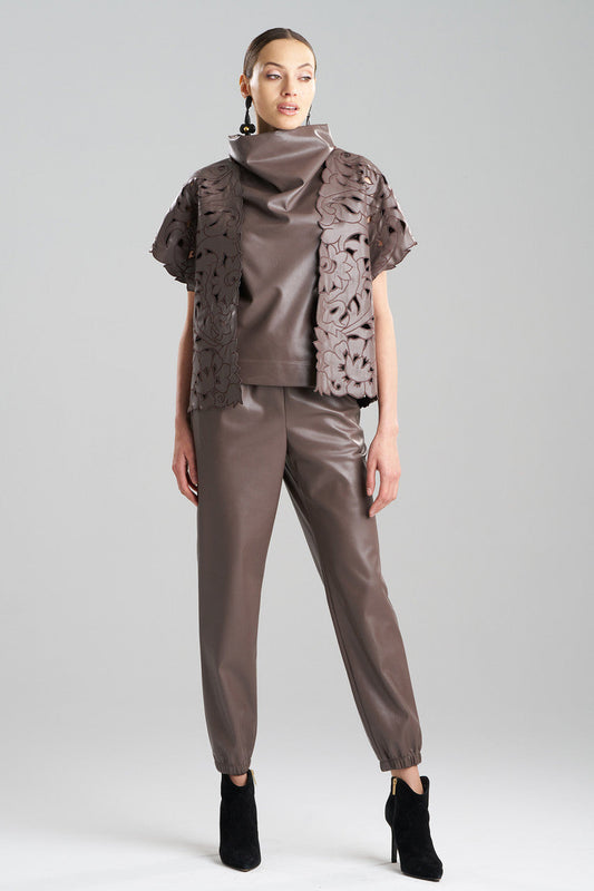 Buy Vegan Luxe Lambskin Embroidered Vest in Taupe Online Taupe