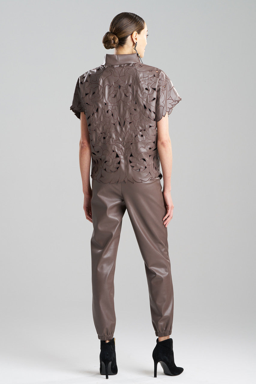 Buy Vegan Luxe Lambskin Embroidered Vest in Taupe Online Taupe