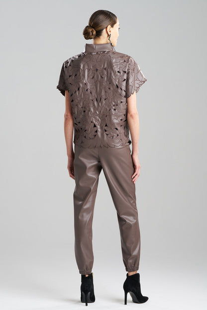 Buy Vegan Luxe Lambskin Embroidered Vest in Taupe Online Taupe