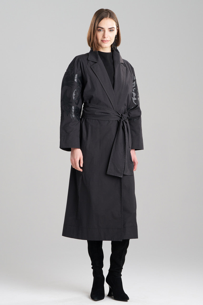 Buy Tech Cotton Taffeta Embroidered Trench Coat in Black Online Black