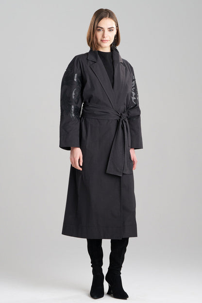 Buy Tech Cotton Taffeta Embroidered Trench Coat in Black Online Black