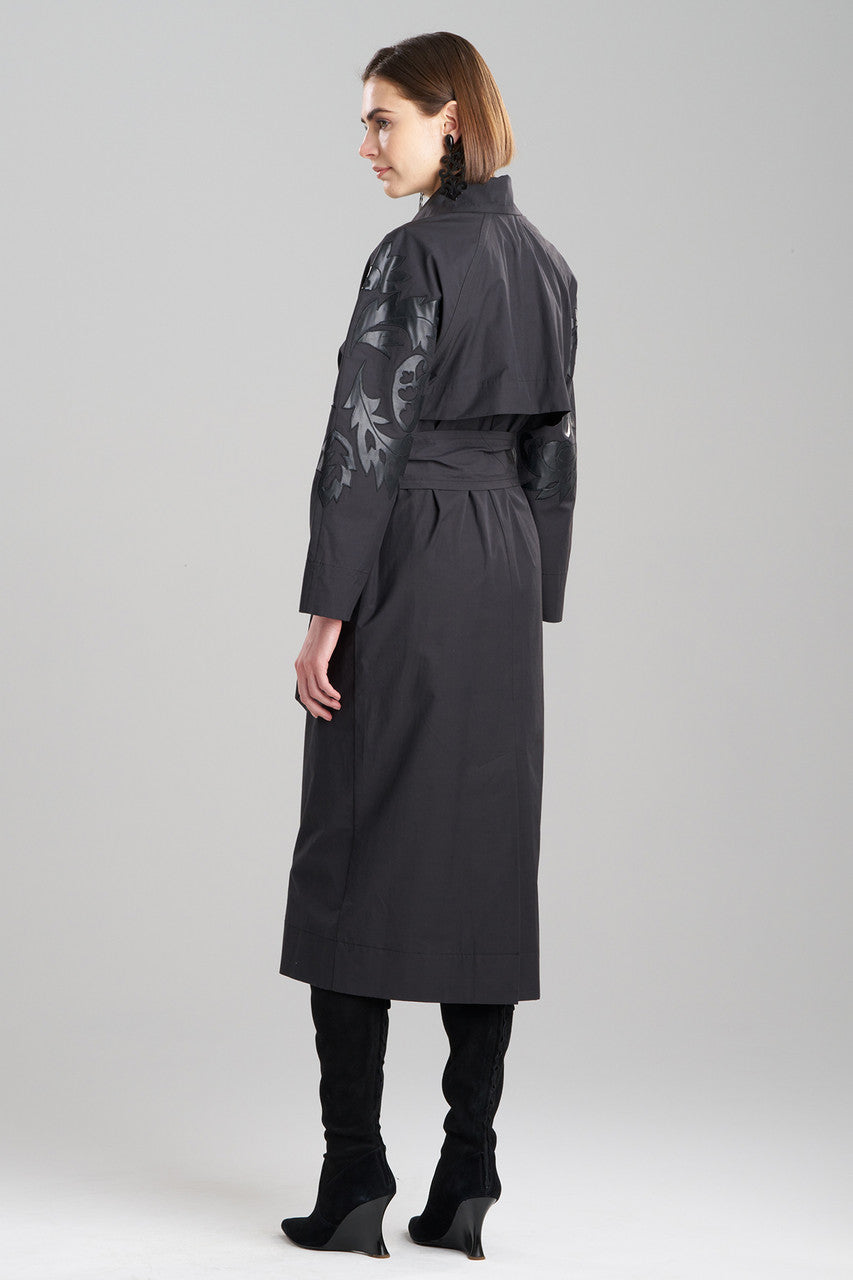 Buy Tech Cotton Taffeta Embroidered Trench Coat in Black Online Black