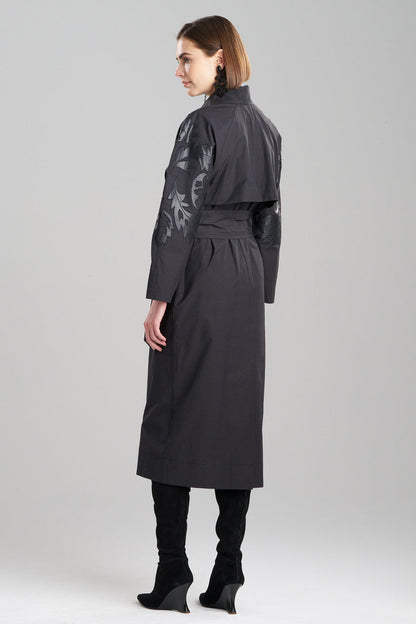 Buy Tech Cotton Taffeta Embroidered Trench Coat in Black Online Black