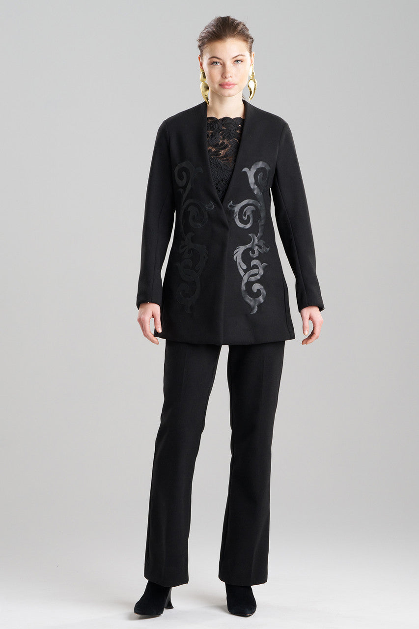 Buy Felt Embroidered Collarless Jacket in Black Online Black