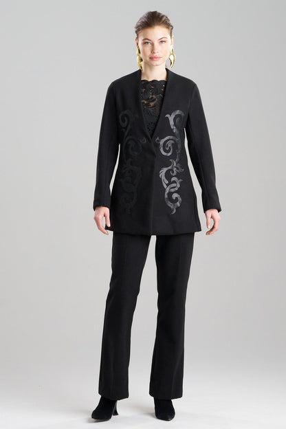 Buy Felt Embroidered Collarless Jacket in Black Online Black