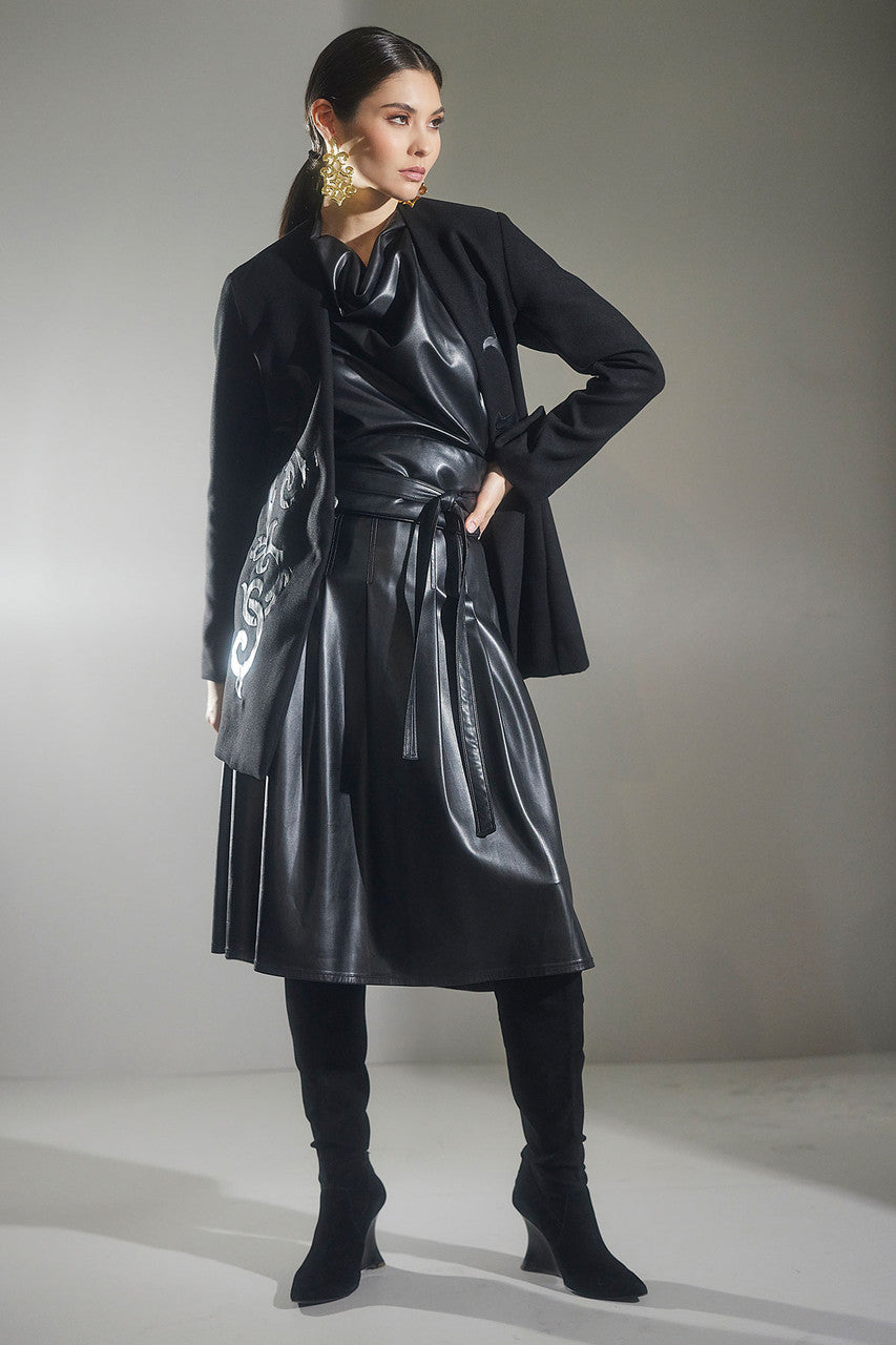 Buy Felt Embroidered Collarless Jacket in Black Online Black