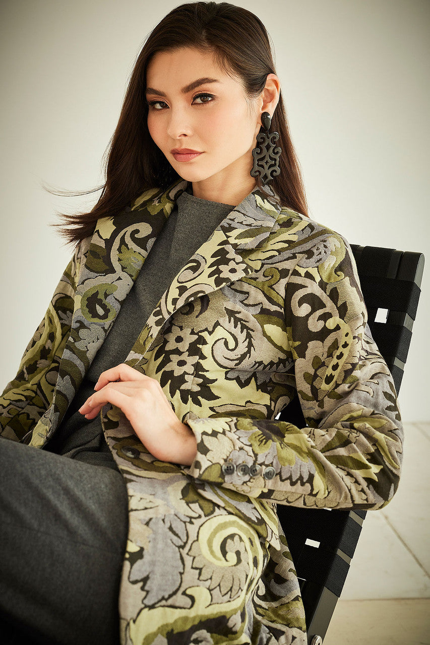 Buy Shinrin Paisley Jacquard Notch Lapel Blazer in Sage Online Sage