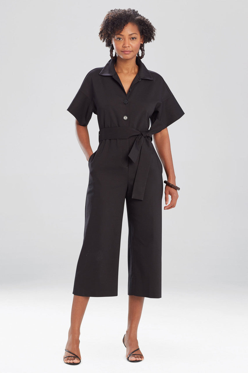 Buy Stretch Cotton Blend Crop Jumpsuit in Black Online Black