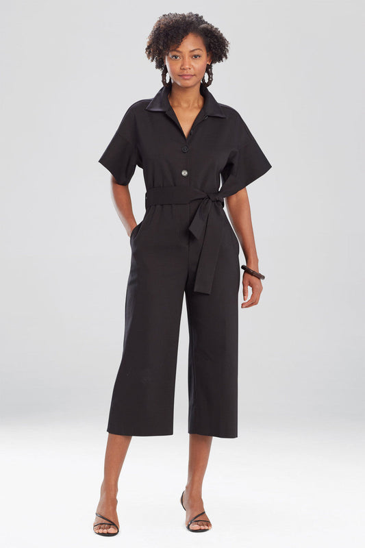 Buy Stretch Cotton Blend Crop Jumpsuit in Black Online Black