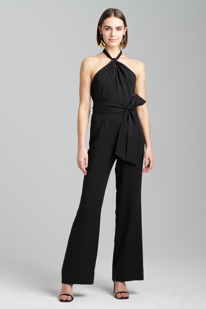 Buy Solid Crepe Halter Jumpsuit in Black Online Black