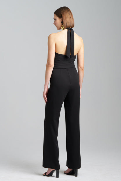 Buy Solid Crepe Halter Jumpsuit in Black Online Black