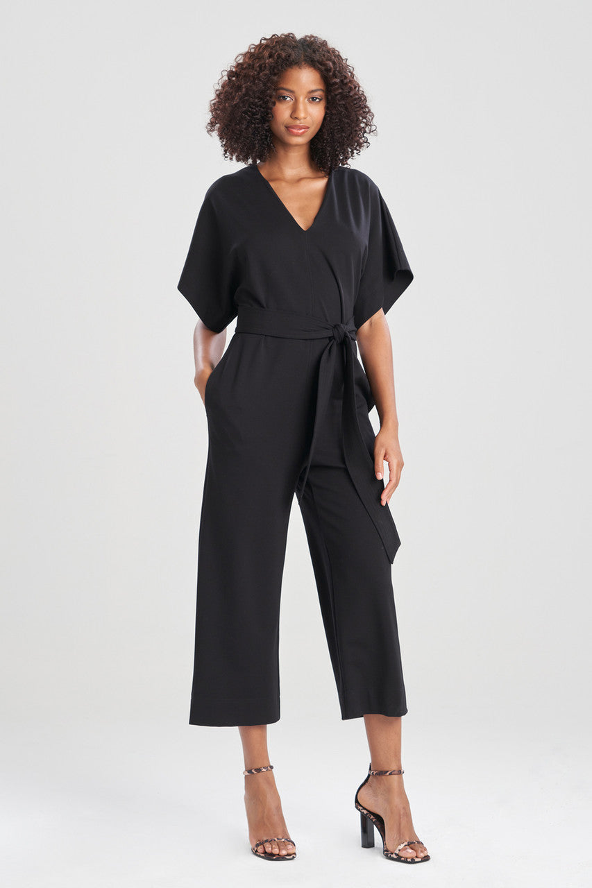 Buy Light Weight Ponte Kimono V-Neck Jumpsuit in Black Online Black