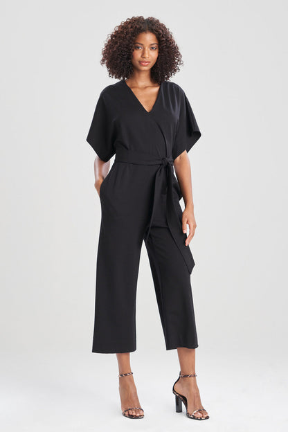 Buy Light Weight Ponte Kimono V-Neck Jumpsuit in Black Online Black