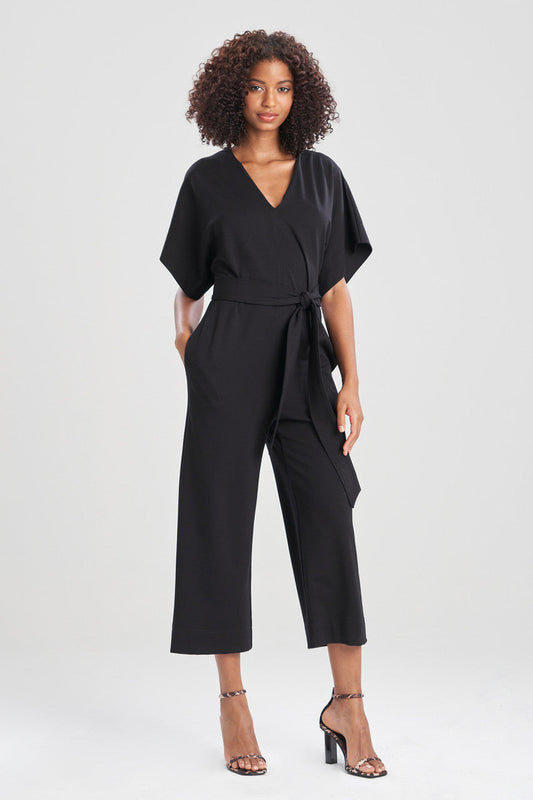 Buy Light Weight Ponte Kimono V-Neck Jumpsuit in Black Online Black
