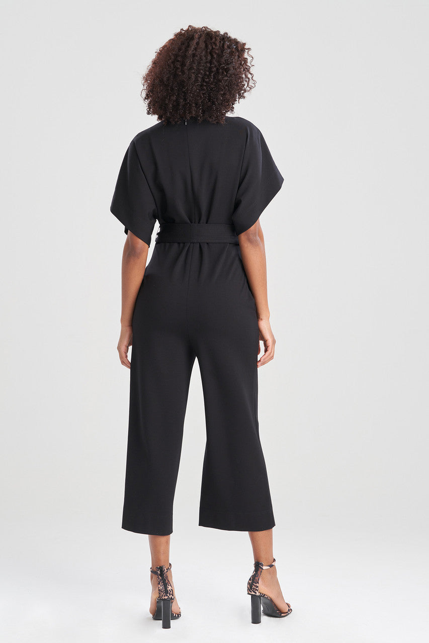 Buy Light Weight Ponte Kimono V-Neck Jumpsuit in Black Online Black