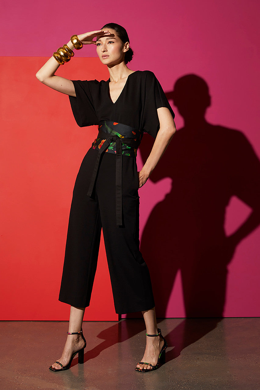 Buy Light Weight Ponte Kimono V-Neck Jumpsuit in Black Online Black