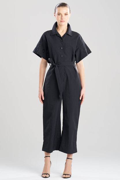 Solid Taffeta Embellished Jumpsuit Black